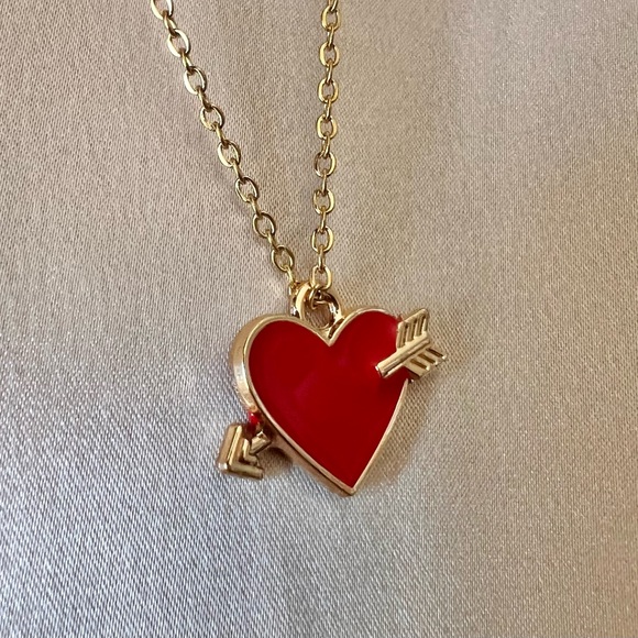 Cupid’s Arrow Red & Gold Heart Pendant Necklace - Picture 1 of 7